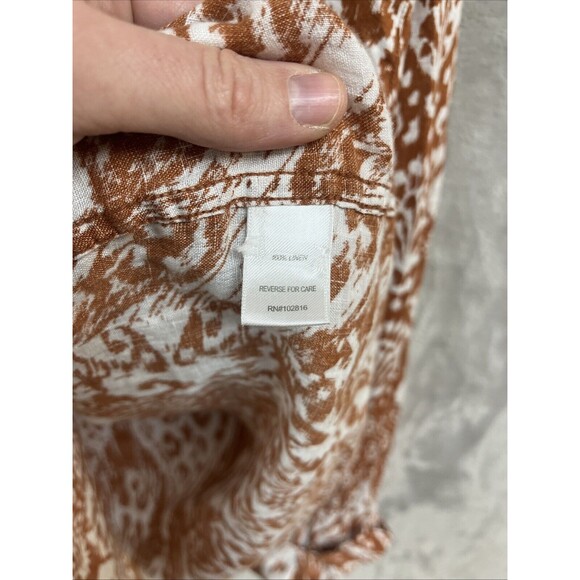 Garnet Hill Linen Top Women's 18 Ikat‎ Burnt Mustard Gold Button Up Collared - Picture 5 of 7